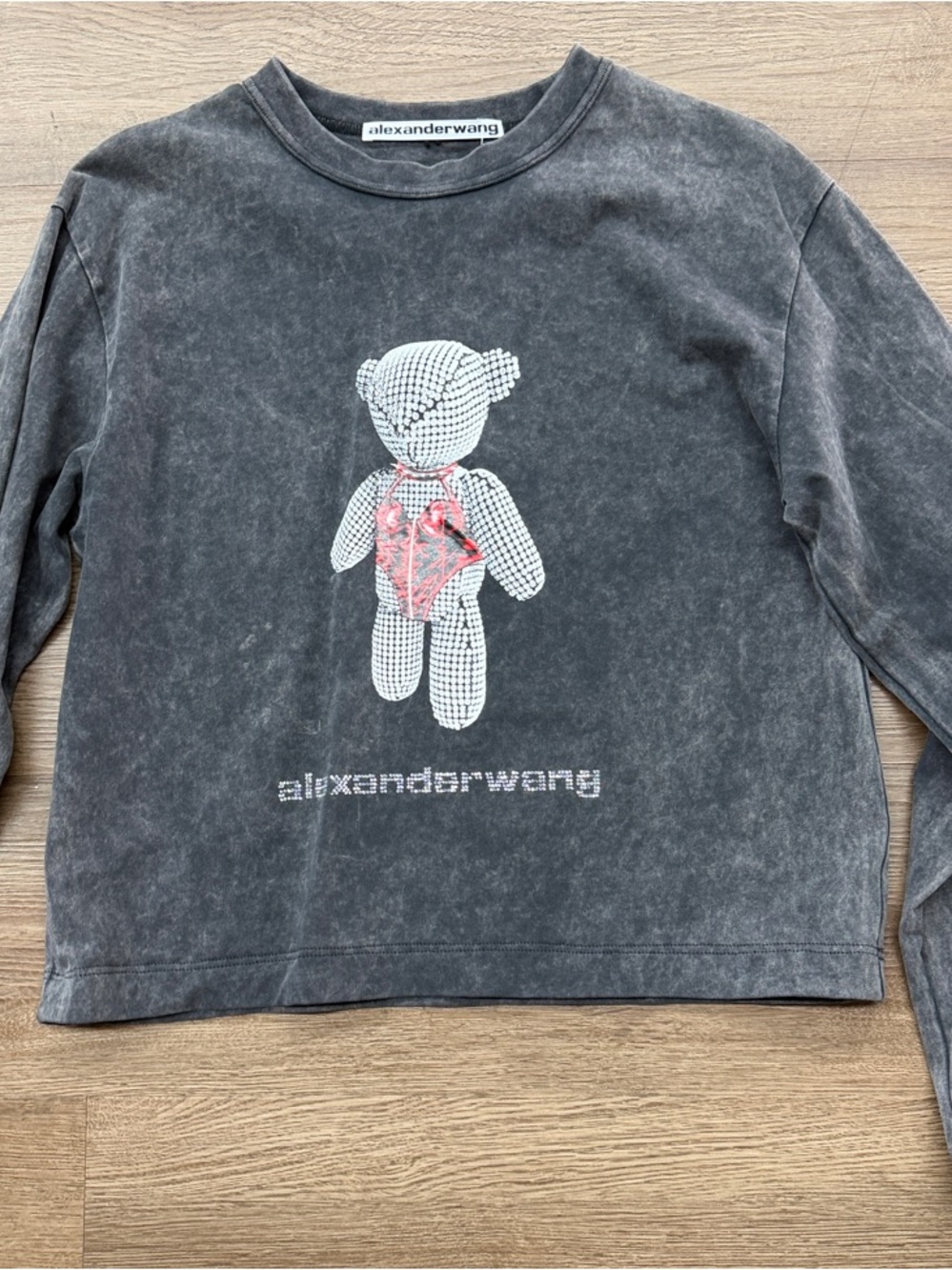 Alexander Wang Black Washed Teddy Graphic Long Sleeve Top Sz S